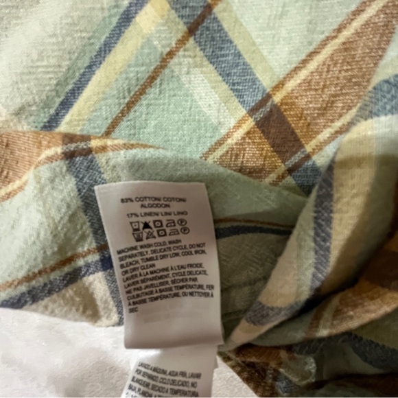 LUCKY BRAND Mens Button Up Long Sleeve Shirt Green Tan Plaid Cotton/Linen XXL - Picture 7 of 10